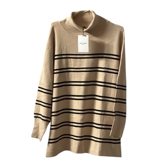 etcyy New Sweaters - Etcyy New Beige Striped Turtleneck Sweater